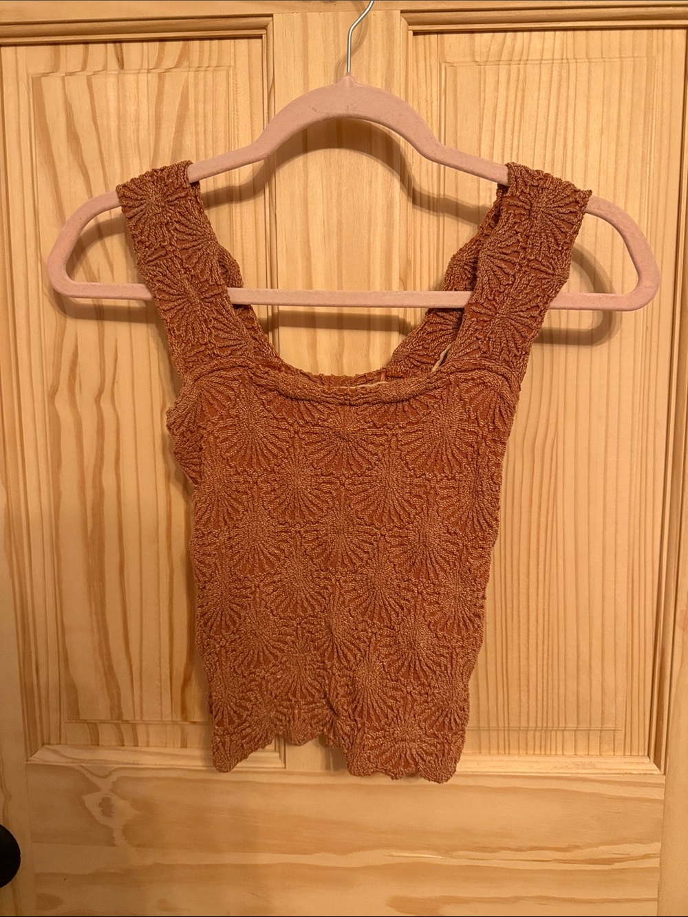 Textured Scoop Tank Top in Rust Brown